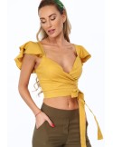 Mustard blouse with ruffles on the shoulders 97300 - Online store - Boutique